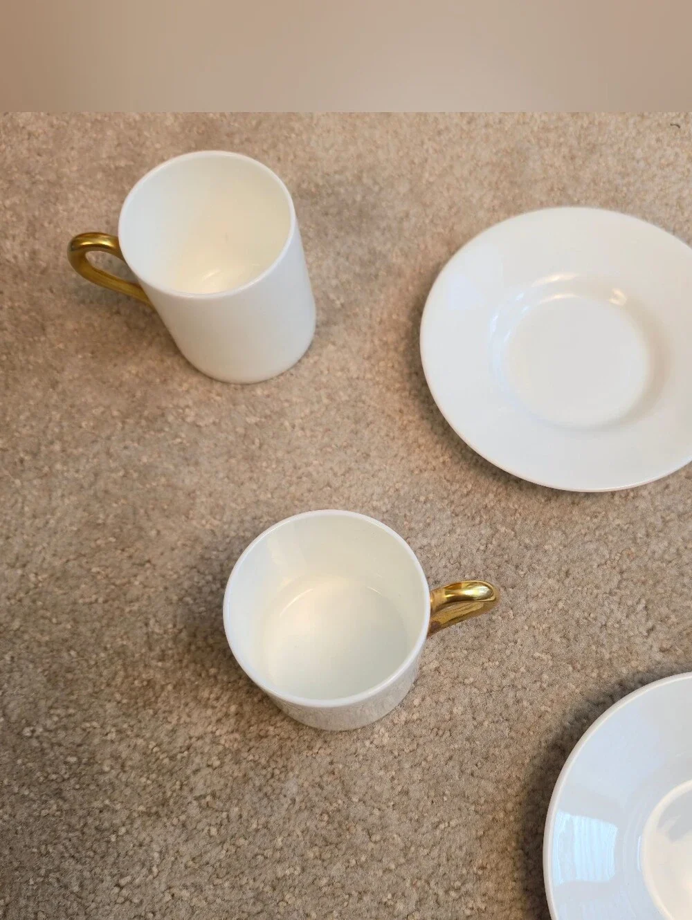 Coalport Bone China Demitasse Cup & Saucer Pure White, Gold Handle~ Set of 2